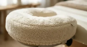 Close-up detail of a soft fleece massage face cradle cover highlighting cozy material texture.