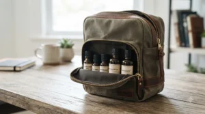 Foldable massage table carry bag featuring an exterior zippered accessory pocket for massage oils.